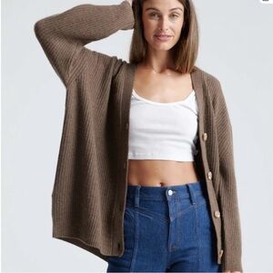 Quince Mongolian Cashmere Oversized Boyfriend Brown Cardigan Sweater XS